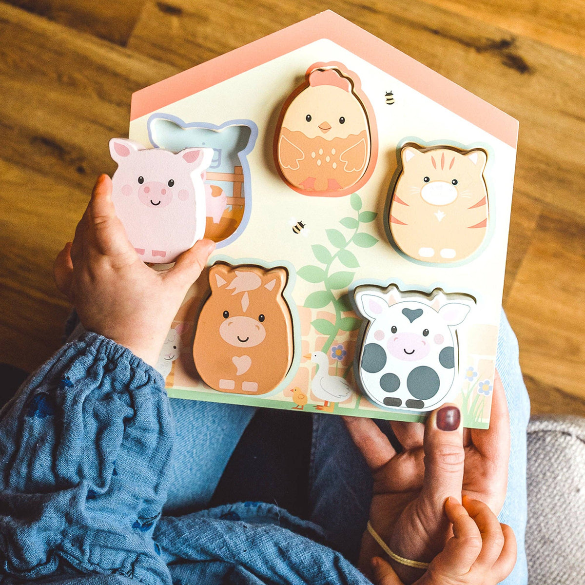 Farmyard Wooden Barn Shape Puzzle Orange Tree Toys