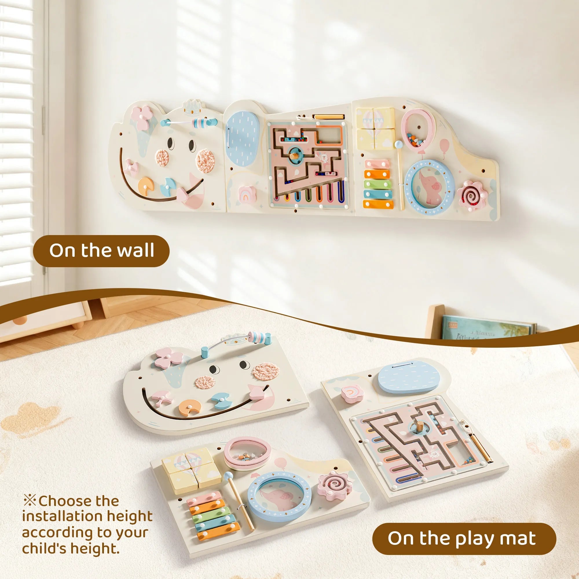 Wooden Elephant Busy Board – Cream SenseNest