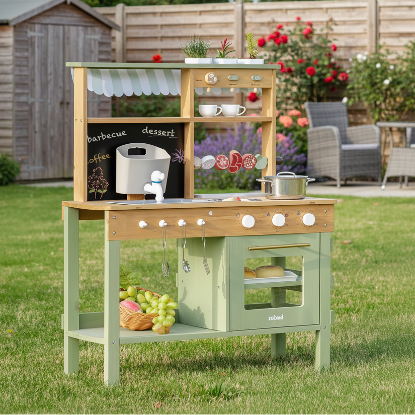 Wooden Outdoor Mud Play Kitchen – Green SenseNest
