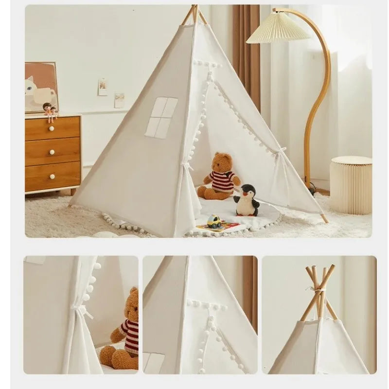 1.6m/1.3m Kid Tent Indoor Play House Wigwam for Child Portable Child Tipi Tents Teepee Toddler Ball Pit Girl Castle Play Room SenseNest