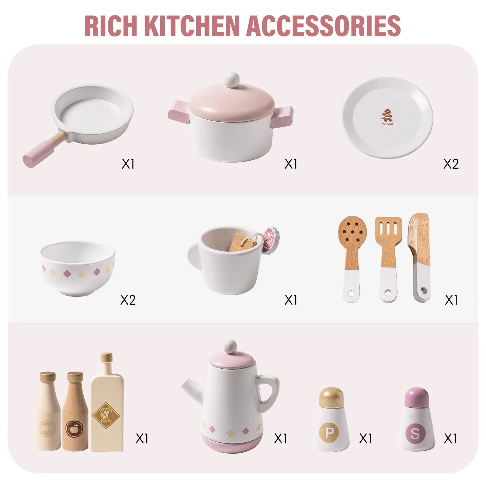 Robotime Robud Wooden Kitchen for Kids Play Kitchen with Plenty of Play Features Toddler Kitchen Set Gift for Girls Boys 3+ SenseNest