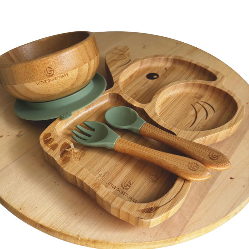 Elephant Bamboo Feeding Set - Plate, Bowl, Spoon & Fork Gift Set SenseNest