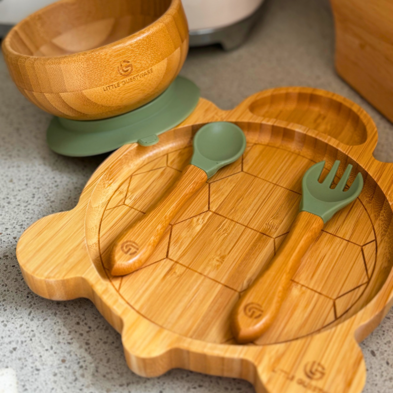 Turtle Bamboo Feeding Set - Plate, Bowl, Spoon & Fork Gift Set SenseNest