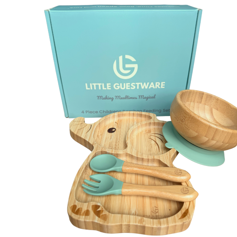 Elephant Bamboo Feeding Set - Plate, Bowl, Spoon & Fork Gift Set SenseNest
