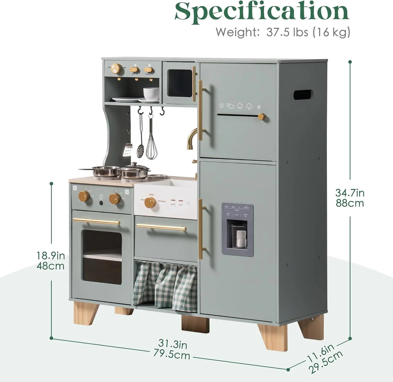 Robotime Wooden Play Kitchen Corner with Fridge, Ice Maker, Coffee Maker, Juicer, Oven, Dishwasher, Microwave Gift for SenseNest