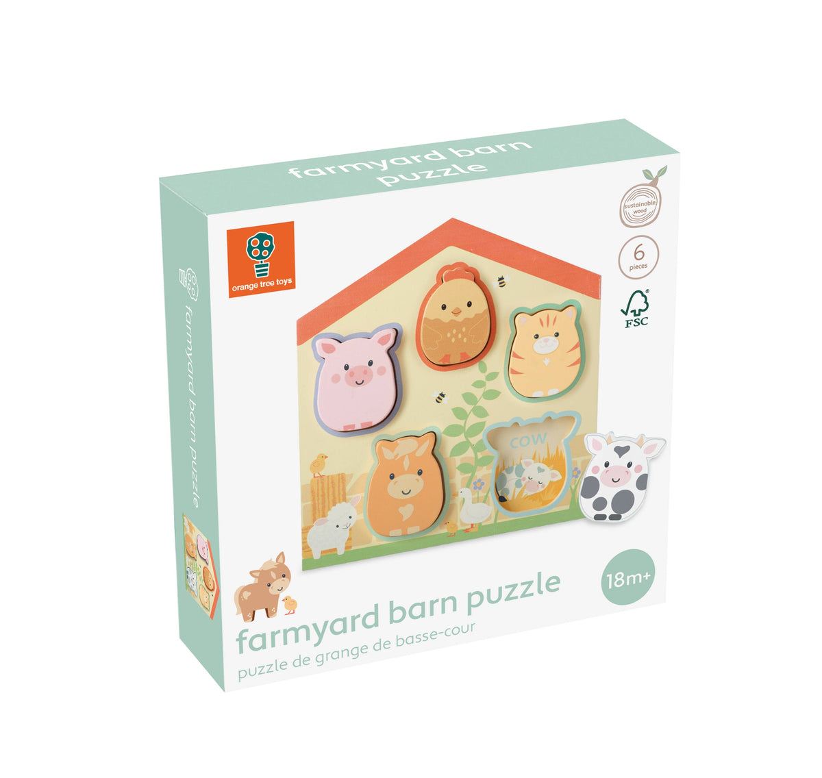 Farmyard Wooden Barn Shape Puzzle Orange Tree Toys