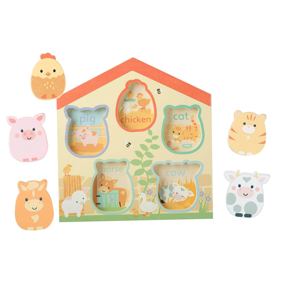 Farmyard Wooden Barn Shape Puzzle Orange Tree Toys