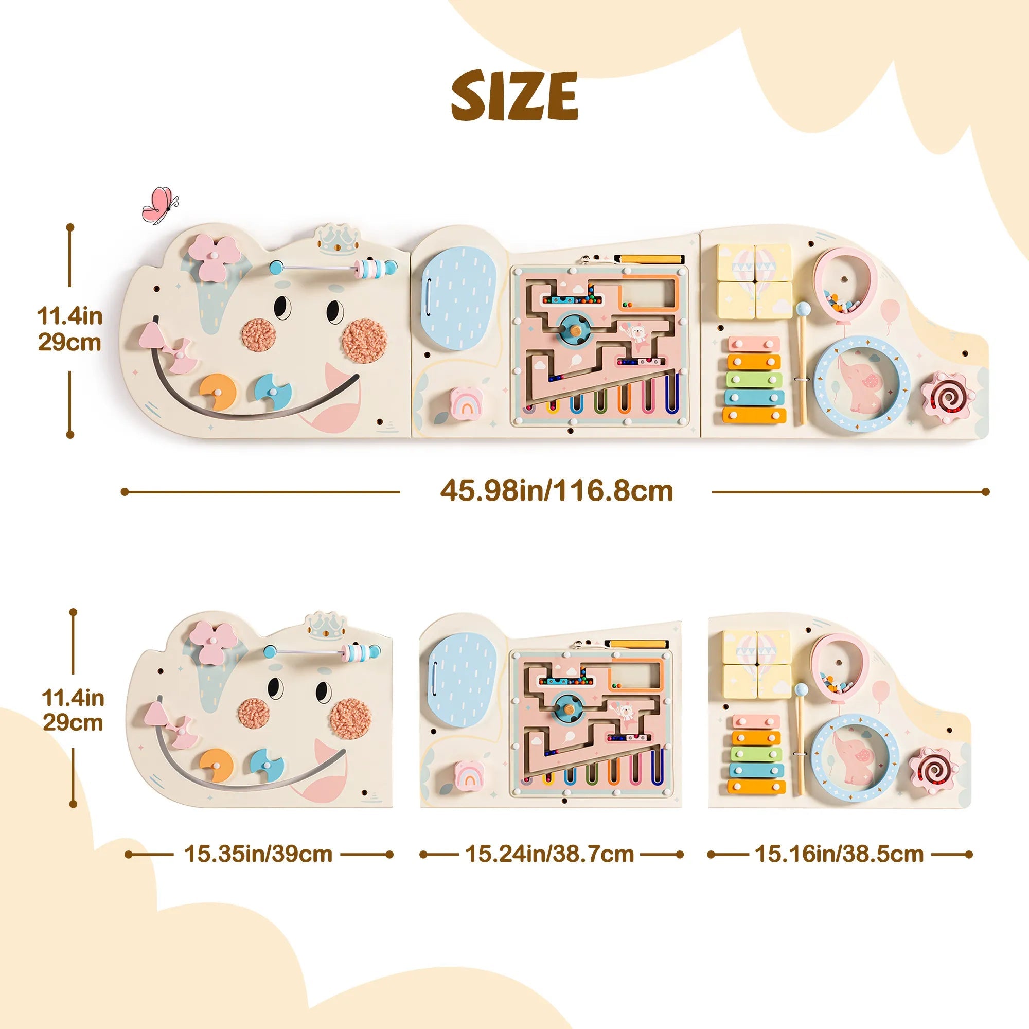 Wooden Elephant Busy Board – Cream SenseNest