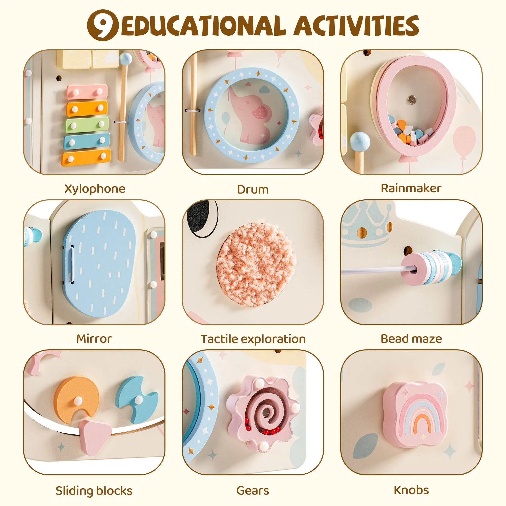 Wooden Elephant Busy Board – Cream SenseNest