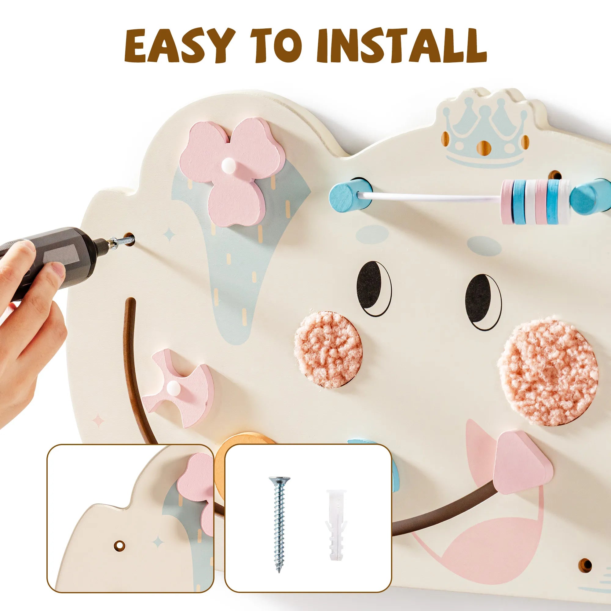 Wooden Elephant Busy Board – Cream SenseNest