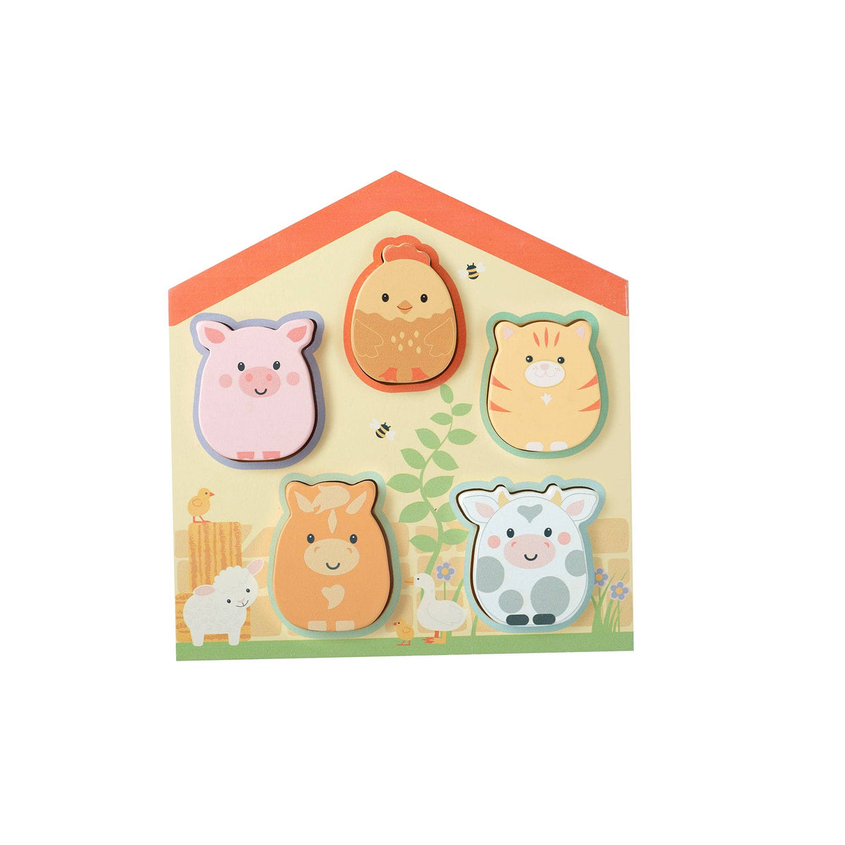 Farmyard Wooden Barn Shape Puzzle Orange Tree Toys