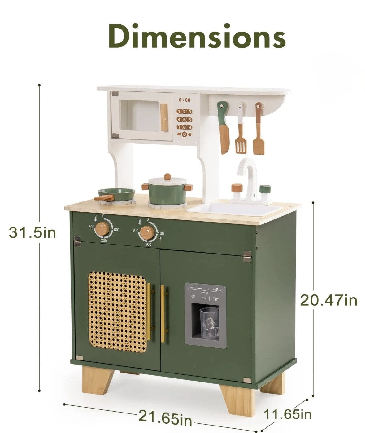 Tiny Chef - Wooden Play Kitchen - Vintage Green SenseNest