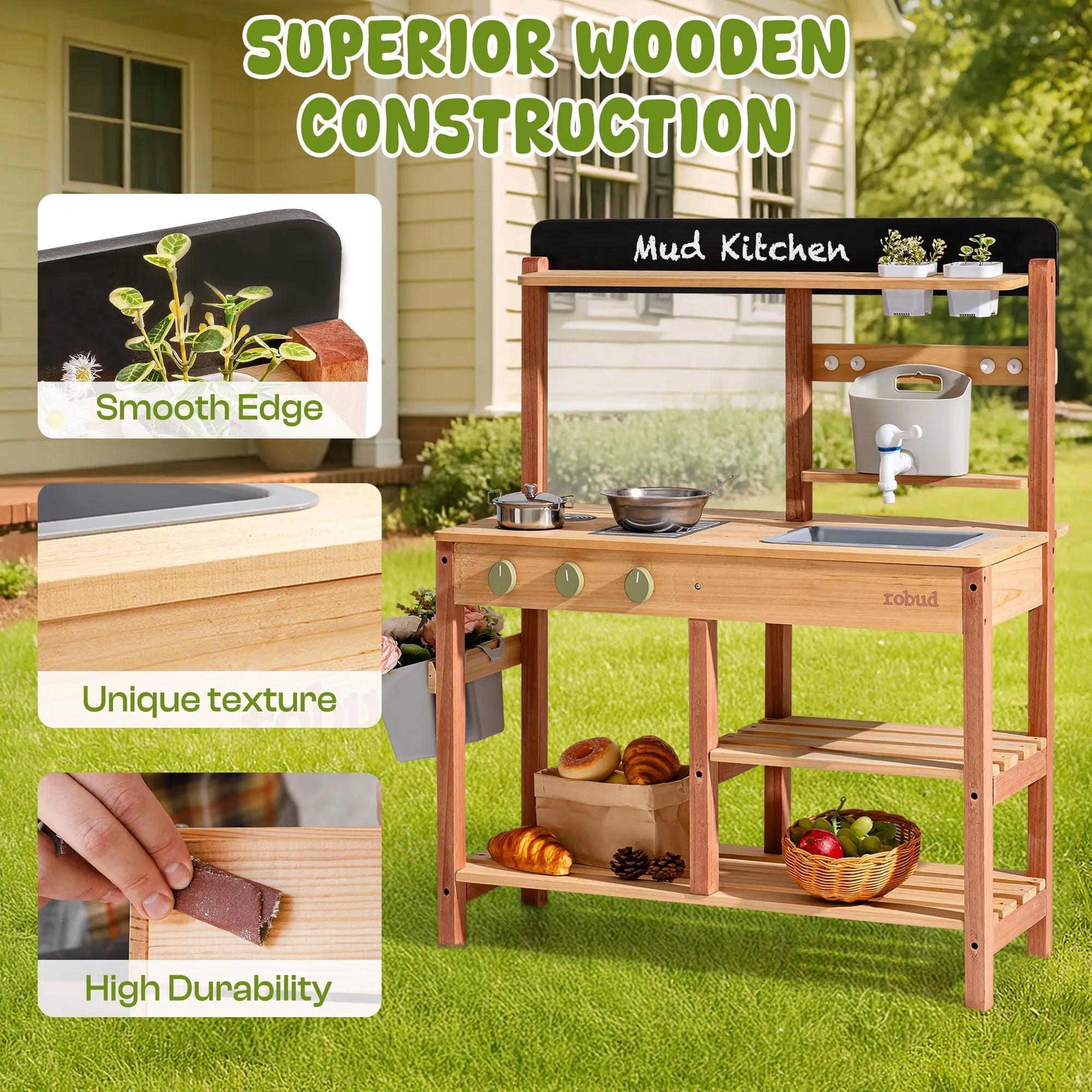 Wooden Outdoor Mud Kitchen - Caramel SenseNest