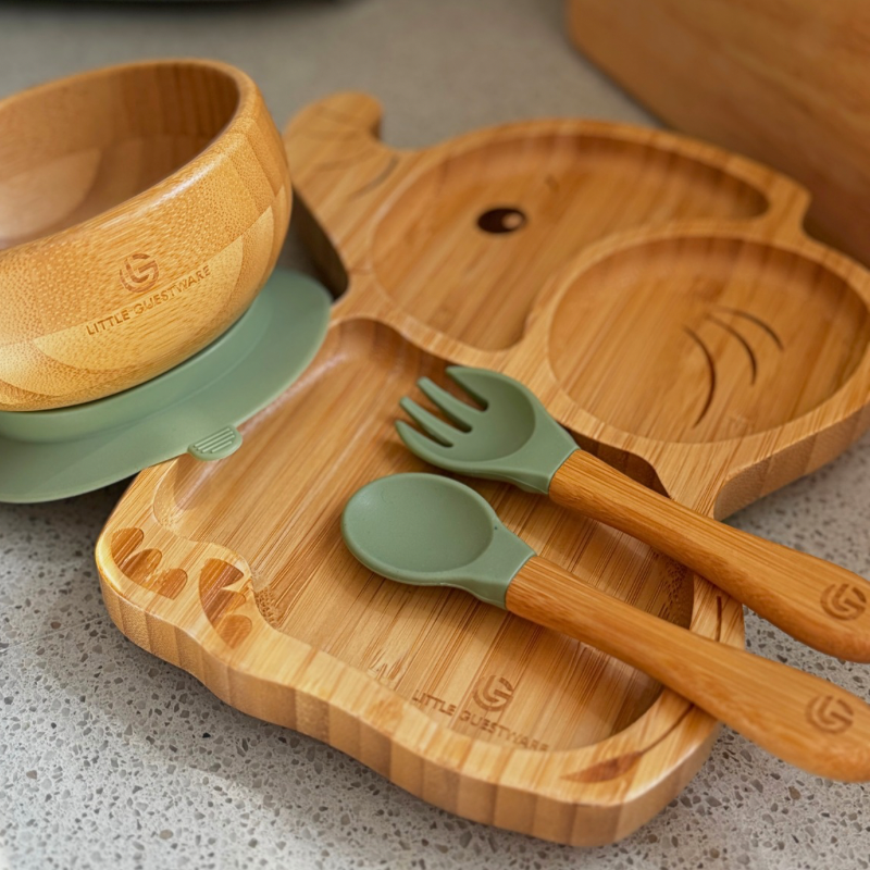 Elephant Bamboo Feeding Set - Plate, Bowl, Spoon & Fork Gift Set SenseNest