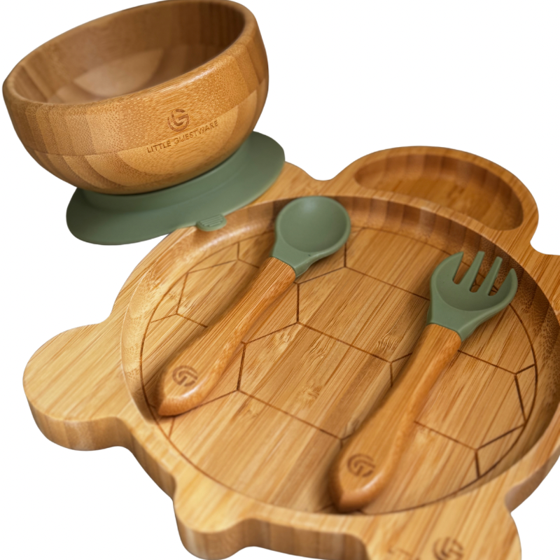 Turtle Bamboo Feeding Set - Plate, Bowl, Spoon & Fork Gift Set SenseNest