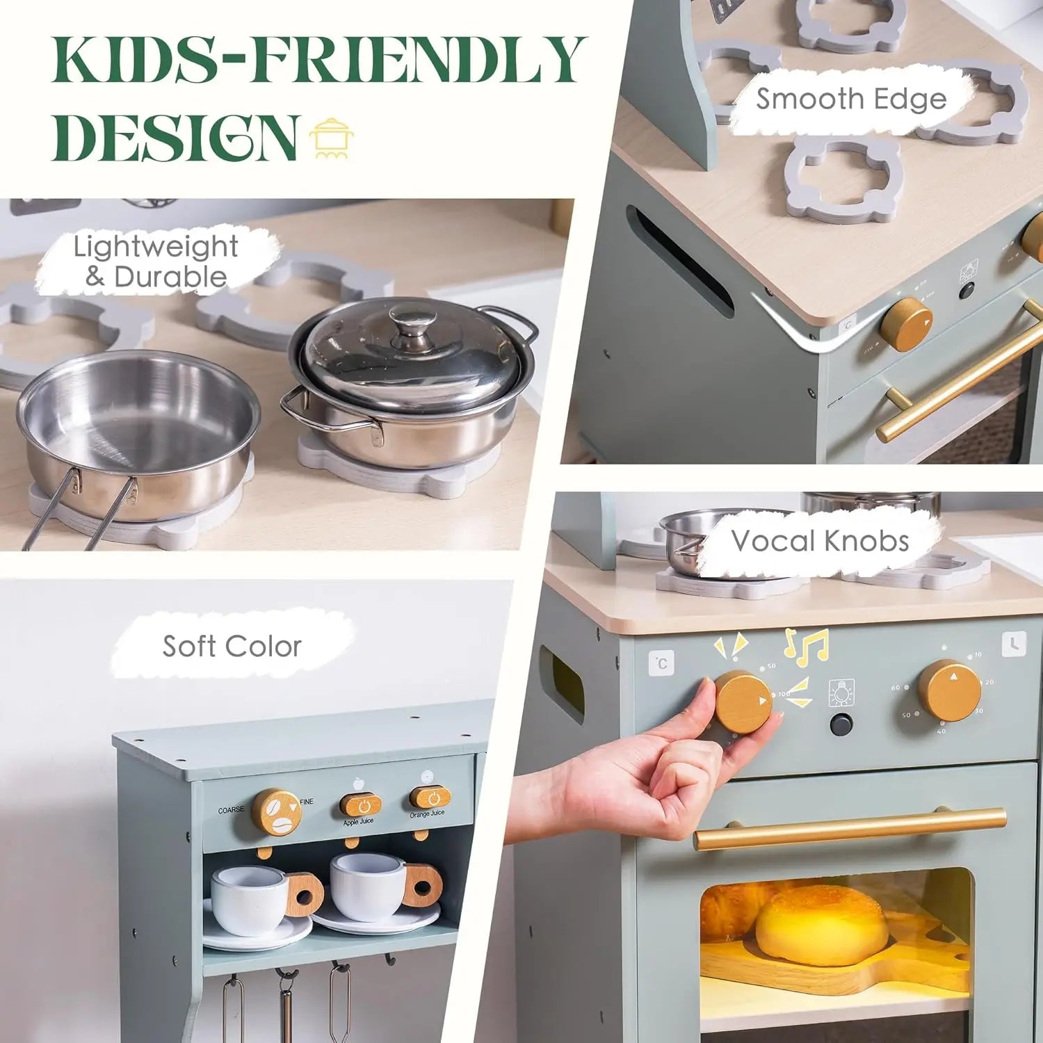Robotime Wooden Play Kitchen Corner with Fridge, Ice Maker, Coffee Maker, Juicer, Oven, Dishwasher, Microwave Gift for SenseNest